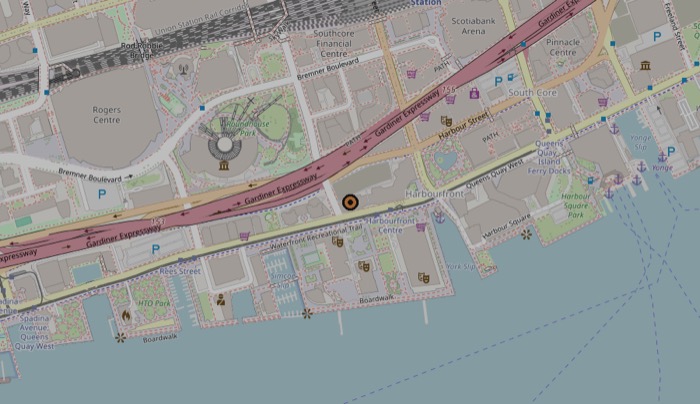 Map showing the studio location on Queens Quay West, Toronto